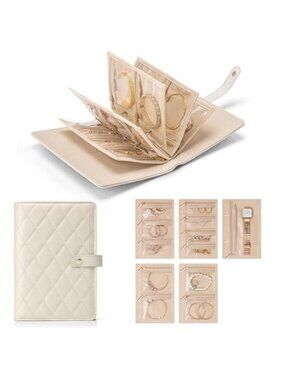 Travel Jewelry Organizer Case Portable Book Binder Storage Zipper Velvet Pouch